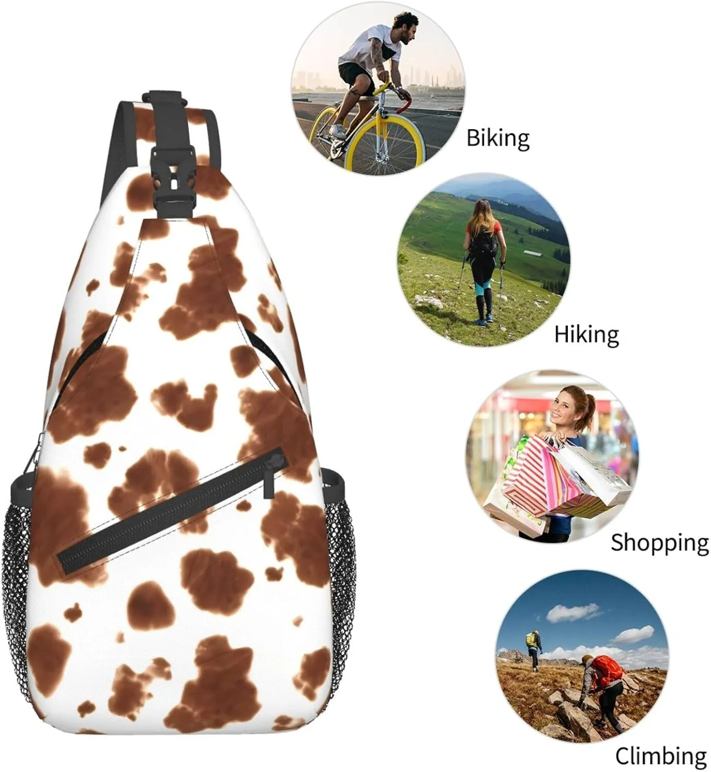 Colorful Cow Pattern Sling Bag Casual Chest Bags Adjustable Crossbody Bag Shoulder Backpack For Travel Hiking