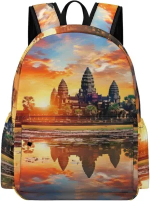 Colorful Sky Angkor Wat Landmarks Mini Backpack Printed Shoulder Bag Travel Daypack Camping Work Bags
