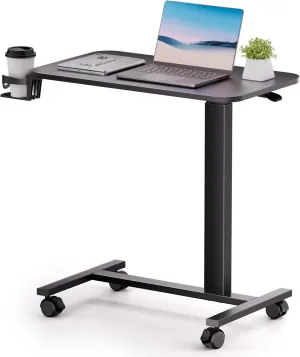 COMHOMA Adjustable Overbed Bedside Table with Lockable Wheels, Pneumatic Mobile Standing Laptop Desk, Small Standing Desk Portable Rolling Overbed Table Hospital Home Use(28" W x 16" D, Black)