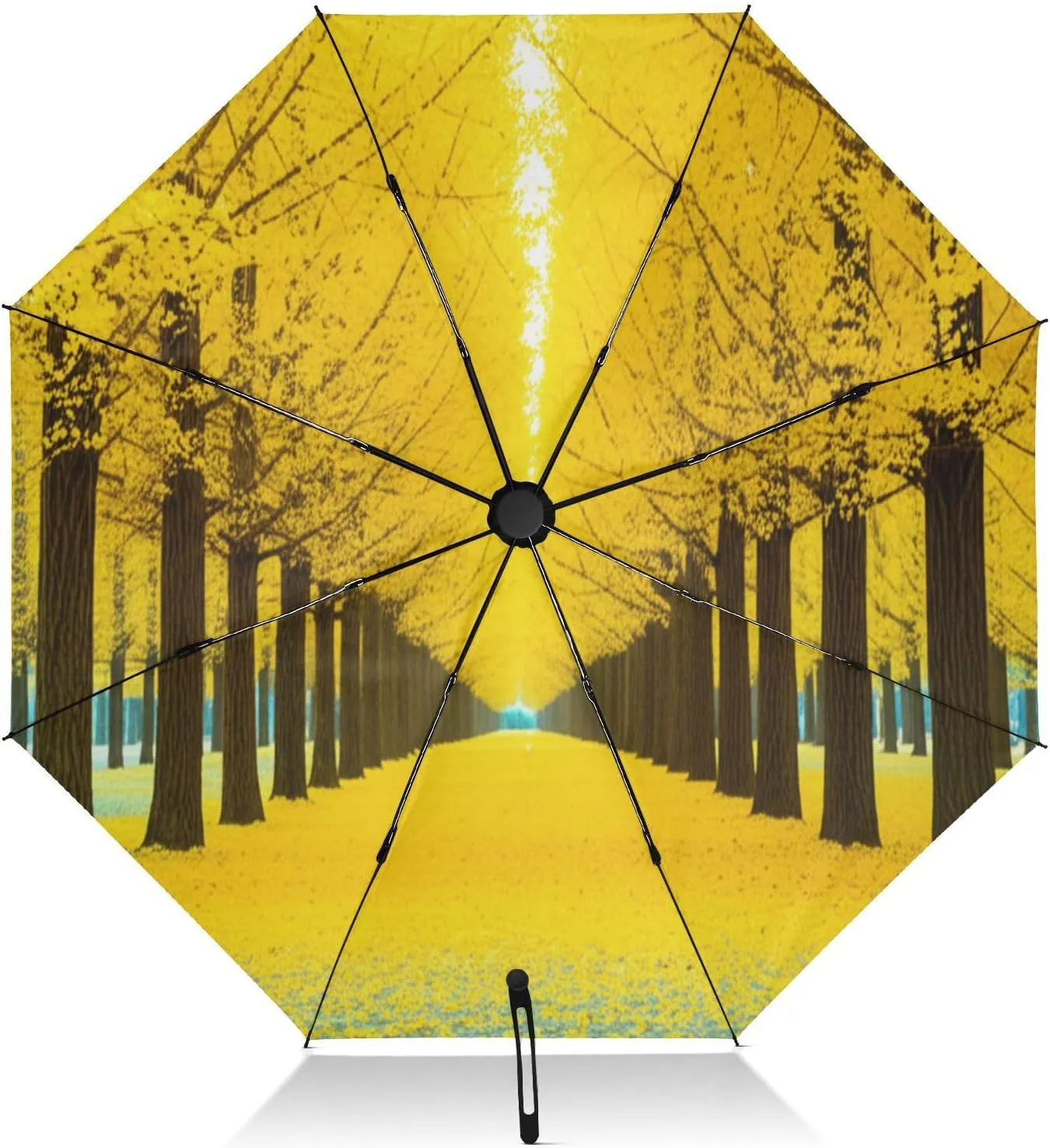 Compact Umbrella, Umbrella for Rain and Wind, Automatic Open/close, Compact Size for Women Backpacks/Handbags, Golden Ginkgo Trees