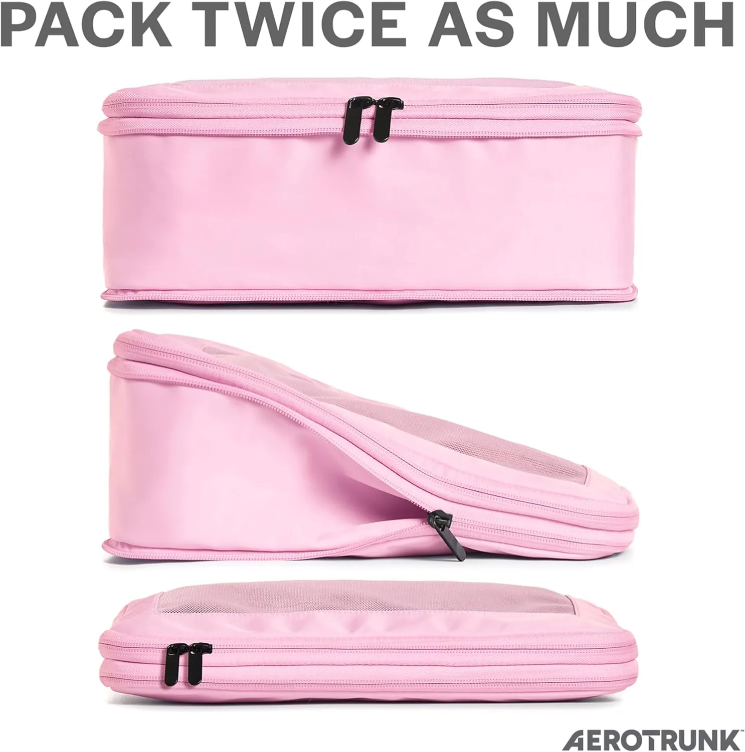 Compression Packing Cubes for Travel - Luggage Organizer Bags - Double Zipper Packing Cubes for Suitcases (4-Pack, Pink)
