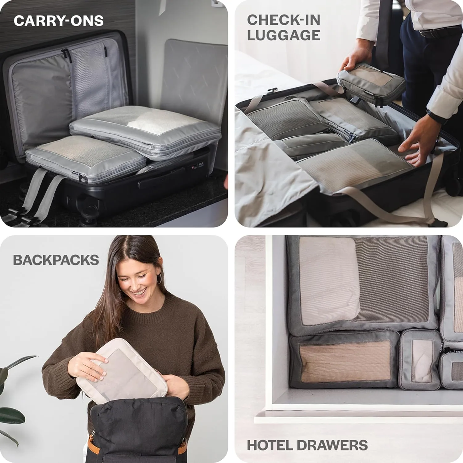 Compression Packing Cubes for Travel - Luggage Organizer Bags - Double Zipper Packing Cubes for Suitcases (4-Pack, Pink)