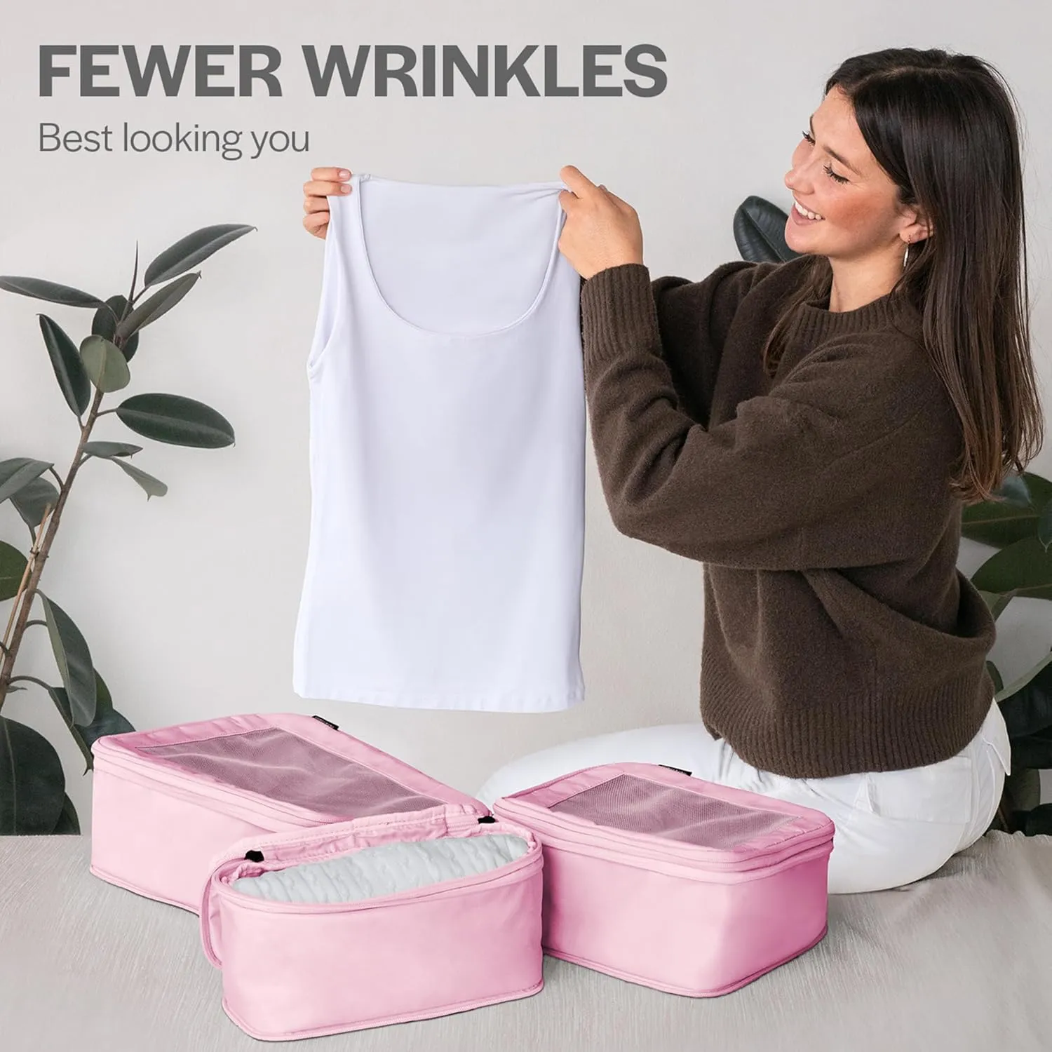 Compression Packing Cubes for Travel - Luggage Organizer Bags - Double Zipper Packing Cubes for Suitcases (4-Pack, Pink)