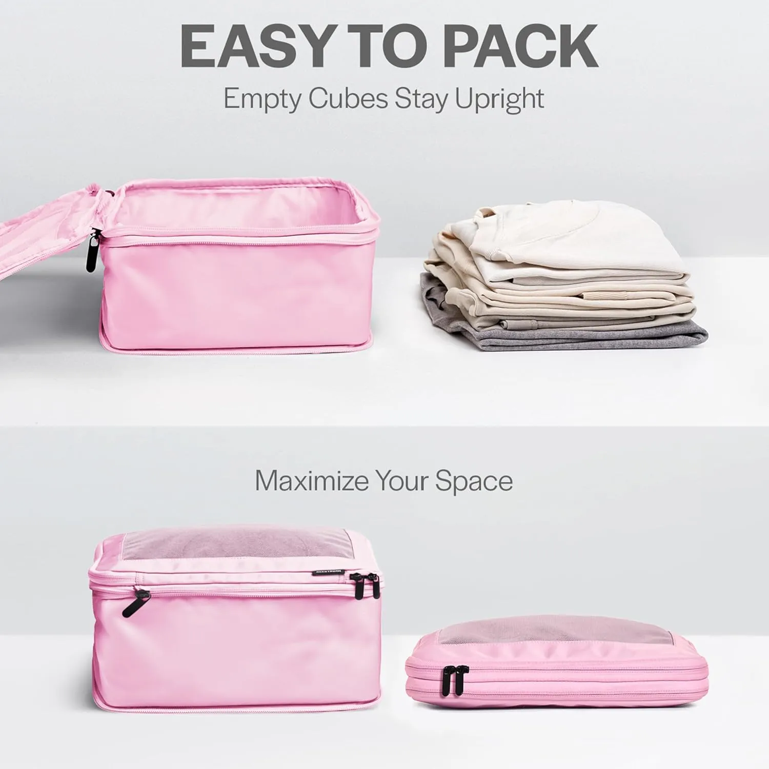 Compression Packing Cubes for Travel - Luggage Organizer Bags - Double Zipper Packing Cubes for Suitcases (4-Pack, Pink)
