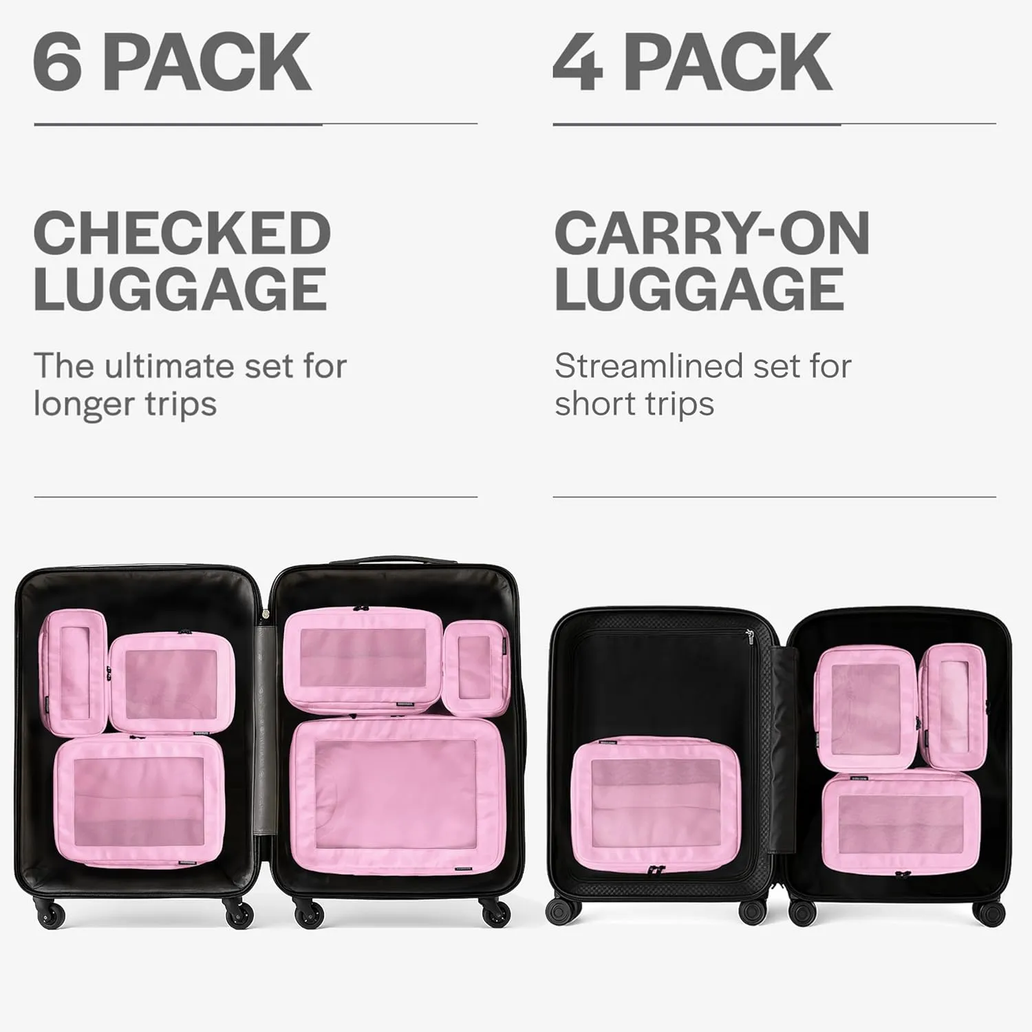 Compression Packing Cubes for Travel - Luggage Organizer Bags - Double Zipper Packing Cubes for Suitcases (4-Pack, Pink)