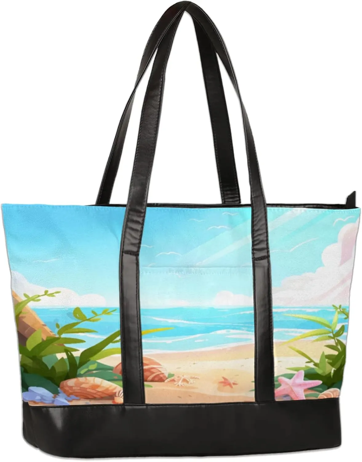 Conch Starfish Ocean Laptop Tote Bag for Women Lightweight Work Purse with Multiple Compartments Fits 13-15.6 Inch Laptop Tablet Shoulder Bag for Office Travel Daily Use