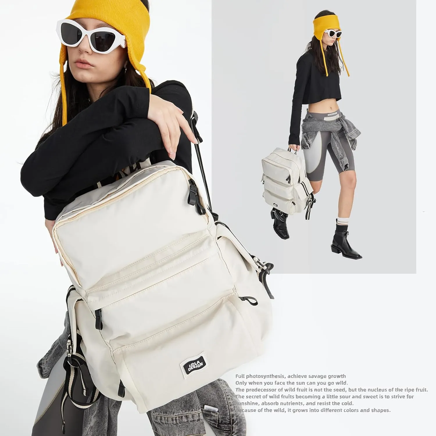 Cool Backpack，Casual Backpack, Large-capacity Schoolbag, Trendy Backpack，Water Resistant College Bag (White)