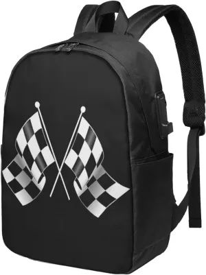 Cool Black And White Checkered Flag Lightweight Laptop Backpack With Usb Port - Travel Bag And Office Bag, Suitable For Office And Travel