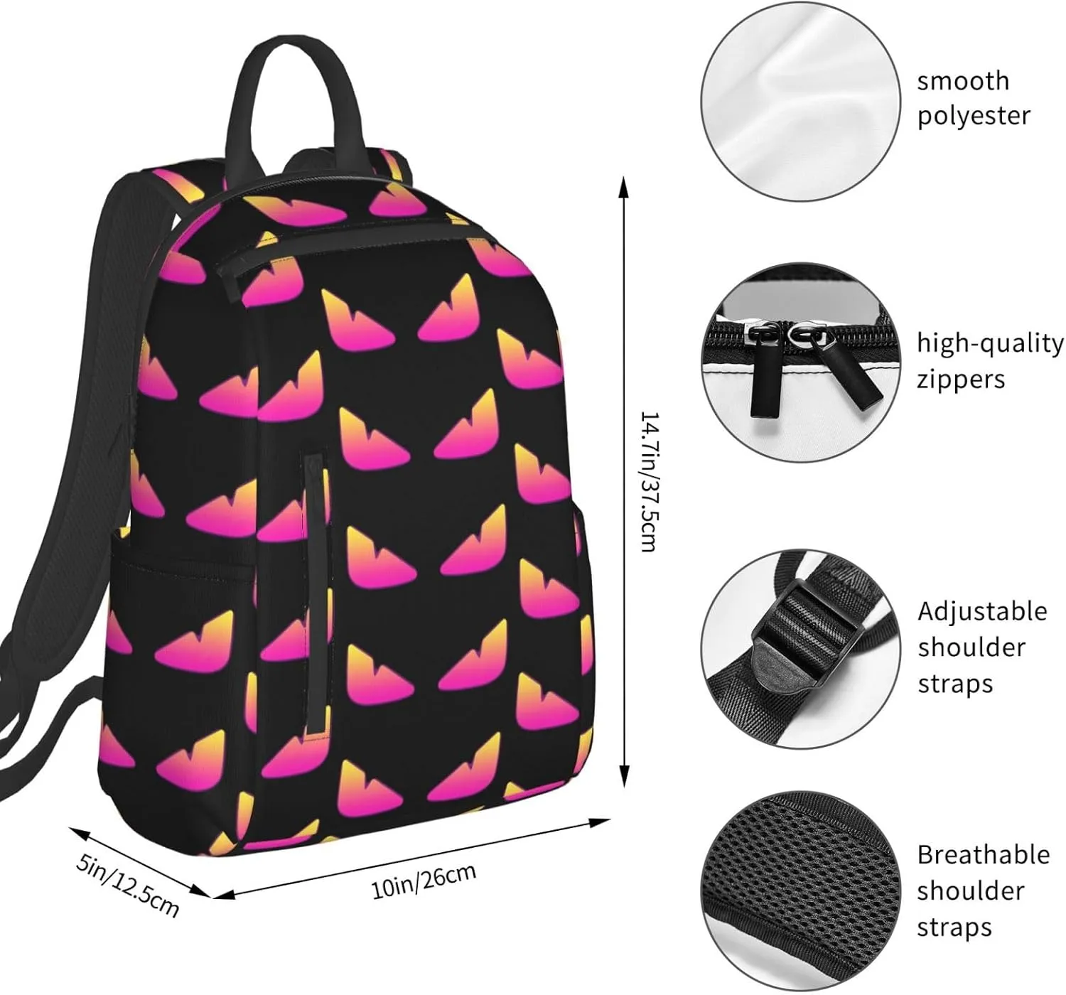 Cool Monsters Eyes Casual Backpacks Large Capacity Laptop Backpack Sports Fitness Rucksack Travel Carry-On Daypack Adjustable Shoulder Strap Work Bag for Outdoor Camping