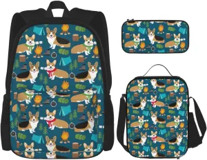 Corgi Print Versatile Adjustable Shoulder Fashion Backpack Lunch Bag Pencil Case Large Capacity