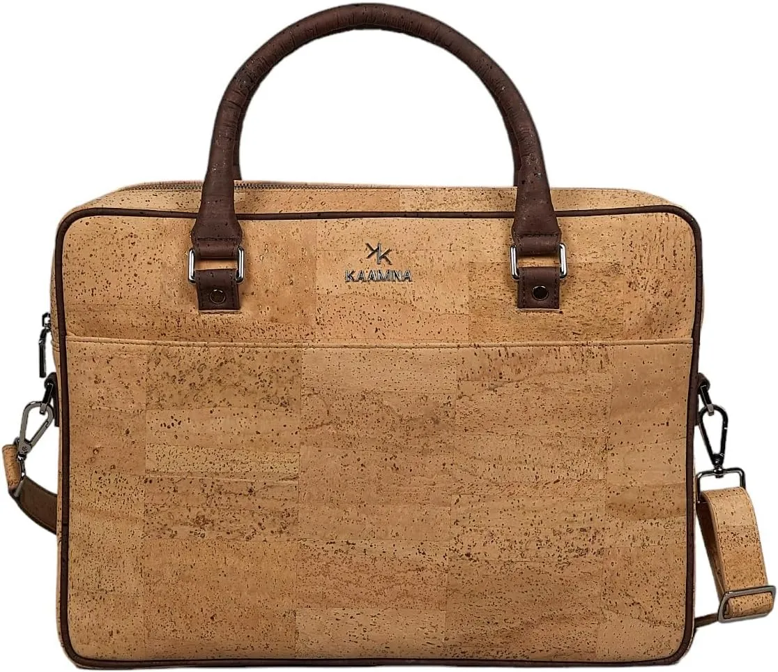 Cork Slim Laptop Bag With Tab - Unisex Luxury Work Briefcase For Men & Women - Sustainable Vegan Leather Business Bag