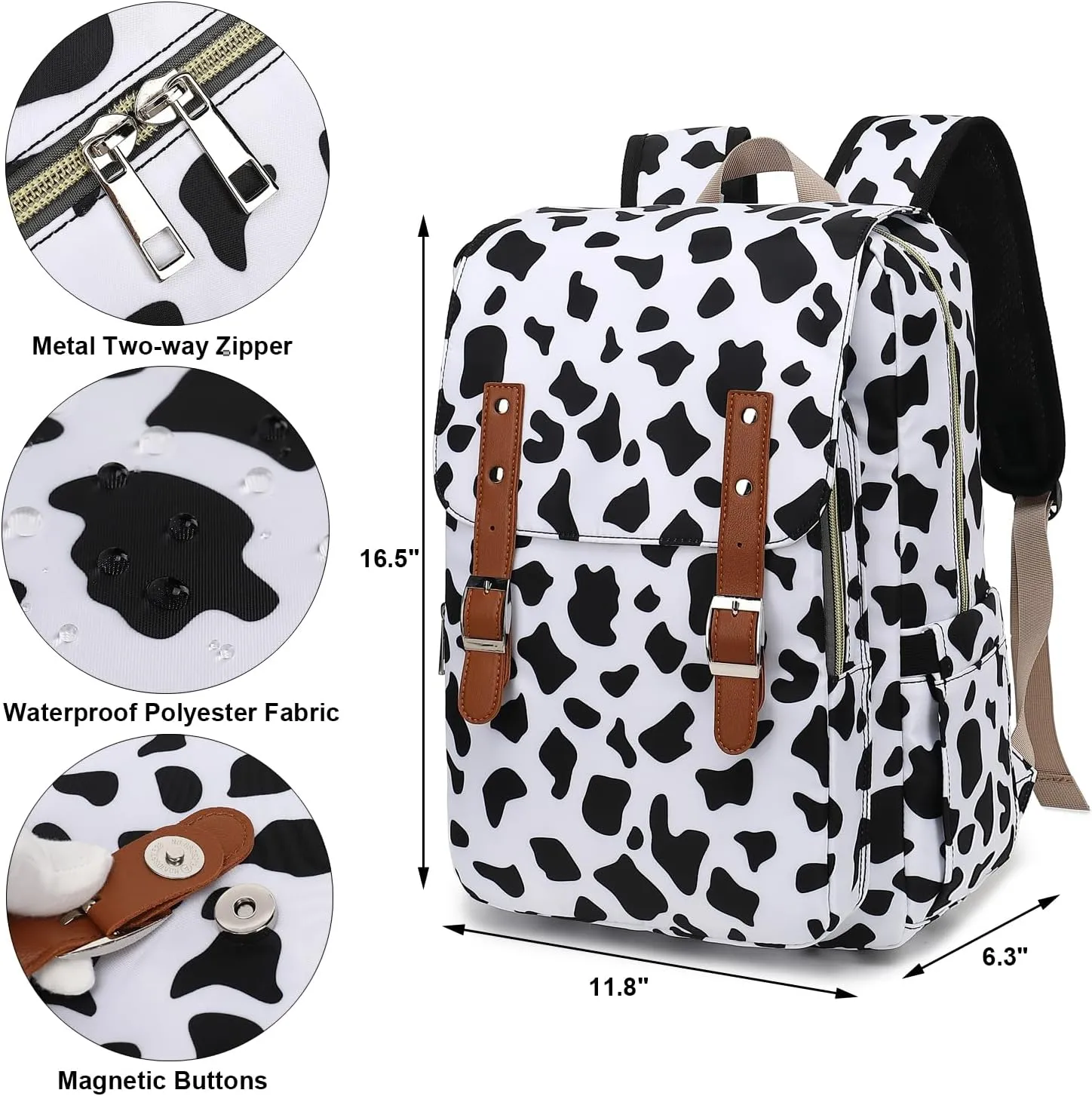 Cow Print Laptop Backpack for Women Girls, 15.6 inch College School Backpacks Travel Casual Daypack