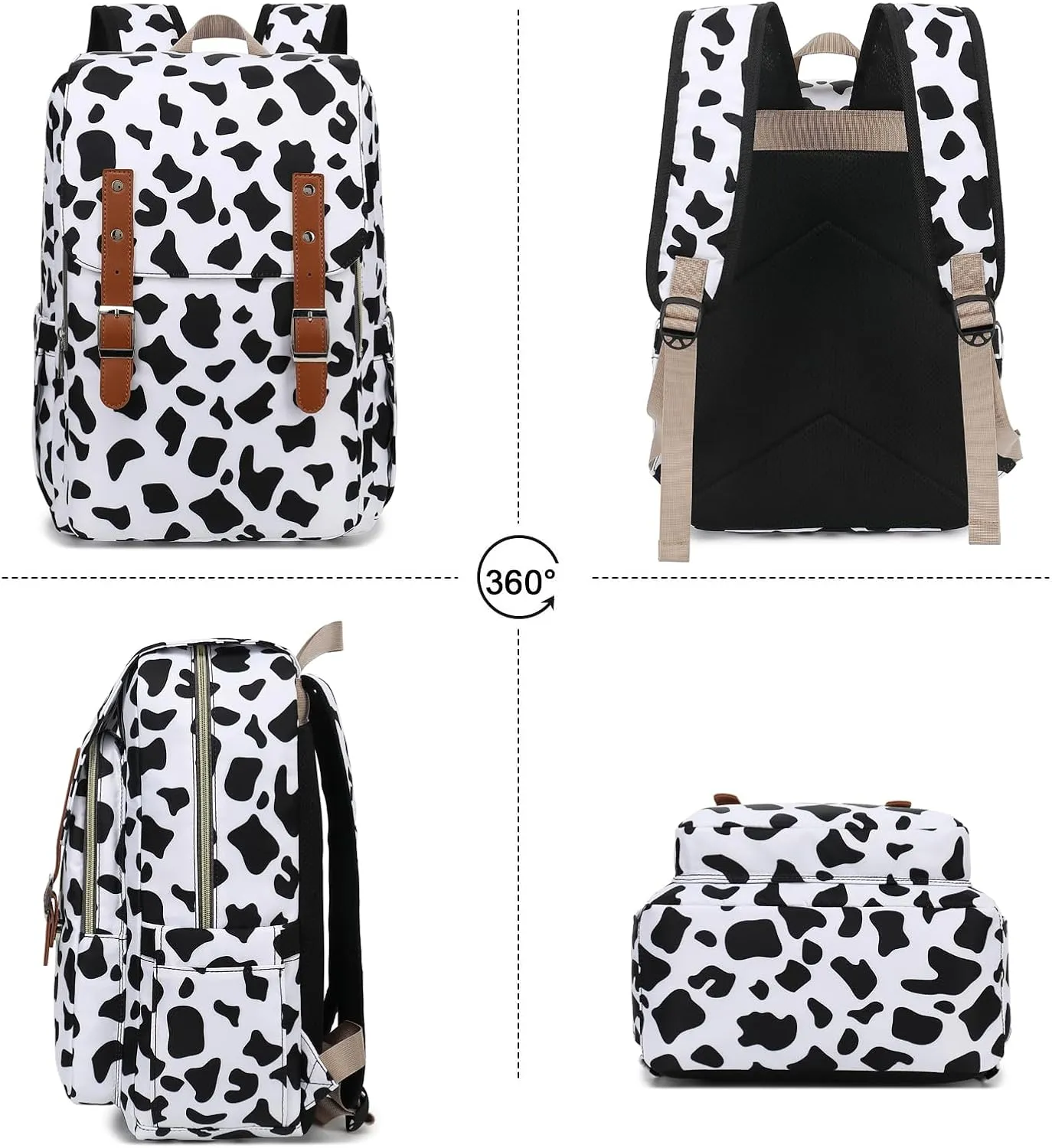 Cow Print Laptop Backpack for Women Girls, 15.6 inch College School Backpacks Travel Casual Daypack