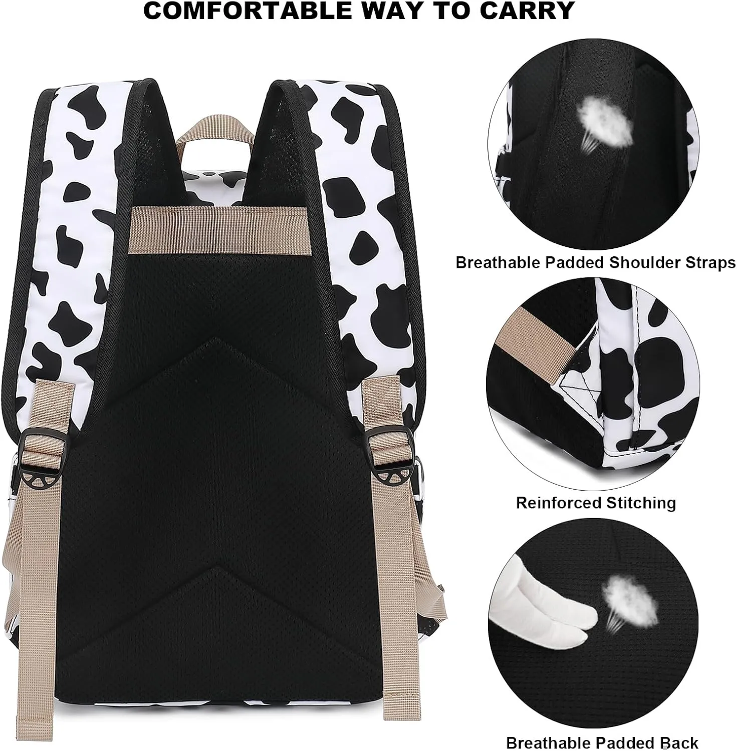 Cow Print Laptop Backpack for Women Girls, 15.6 inch College School Backpacks Travel Casual Daypack