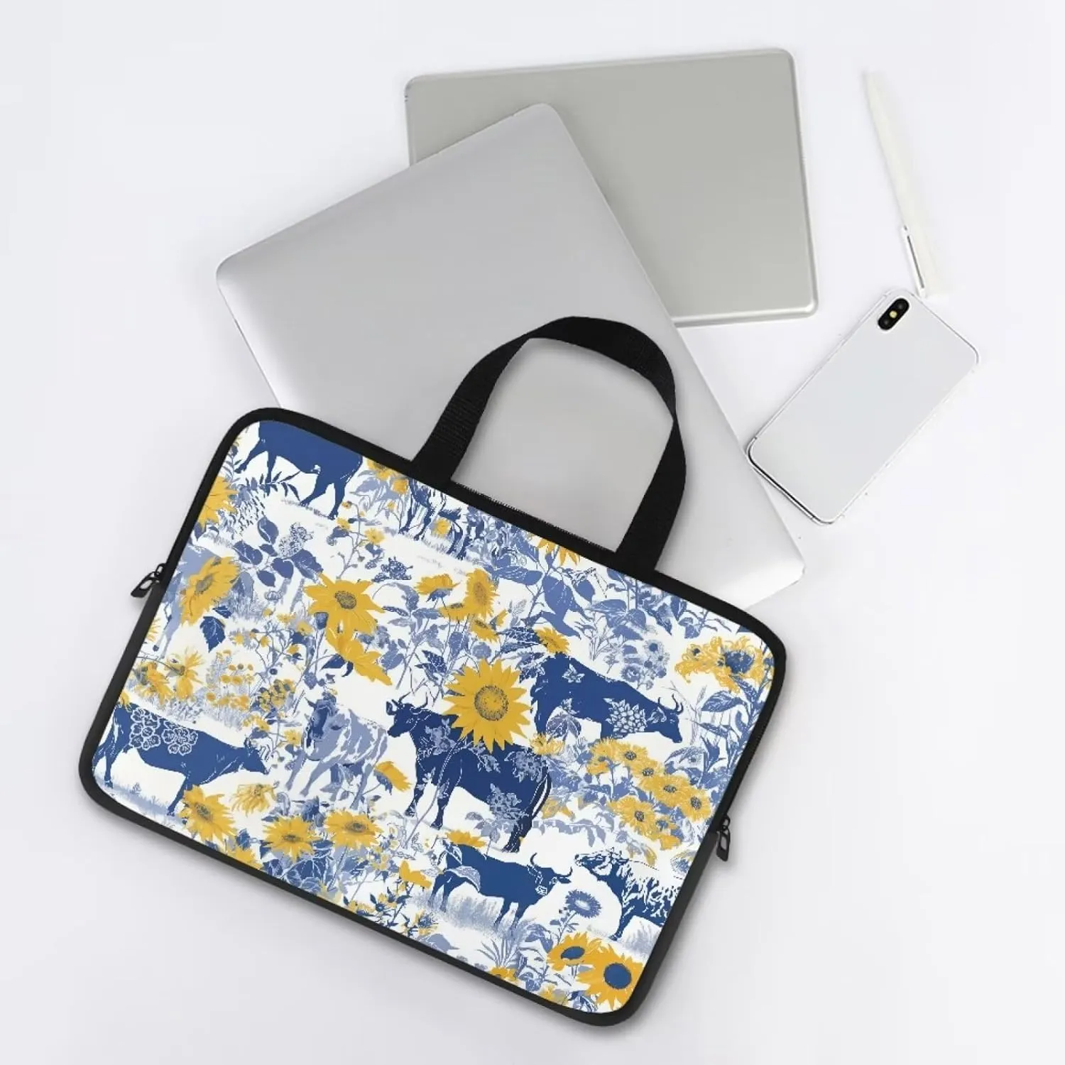 Cow Sunflower Laptop Sleeve Case Tablet Notebook Computer Bags Messenger Handbag for Women Men Travel Business School Work