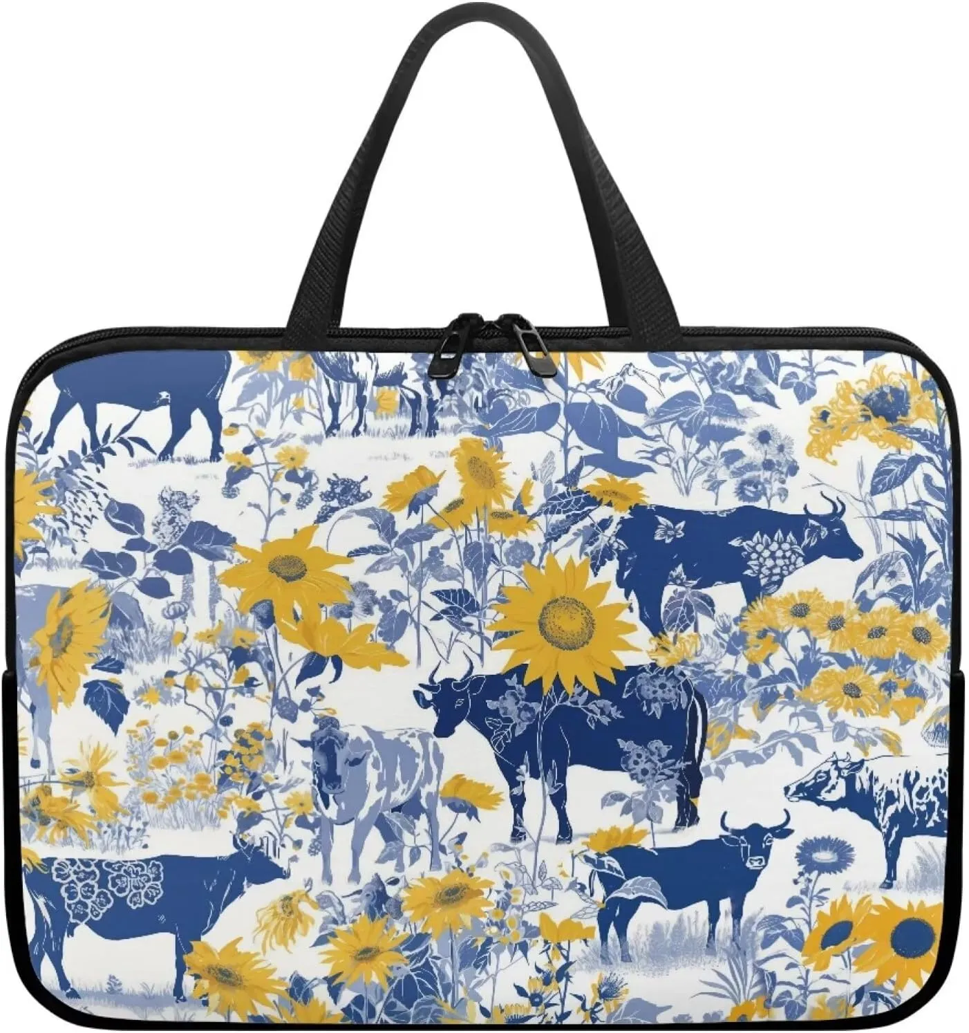Cow Sunflower Laptop Sleeve Case Tablet Notebook Computer Bags Messenger Handbag for Women Men Travel Business School Work