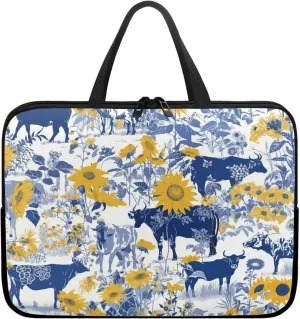 Cow Sunflower Laptop Sleeve Case Tablet Notebook Computer Bags Messenger Handbag for Women Men Travel Business School Work