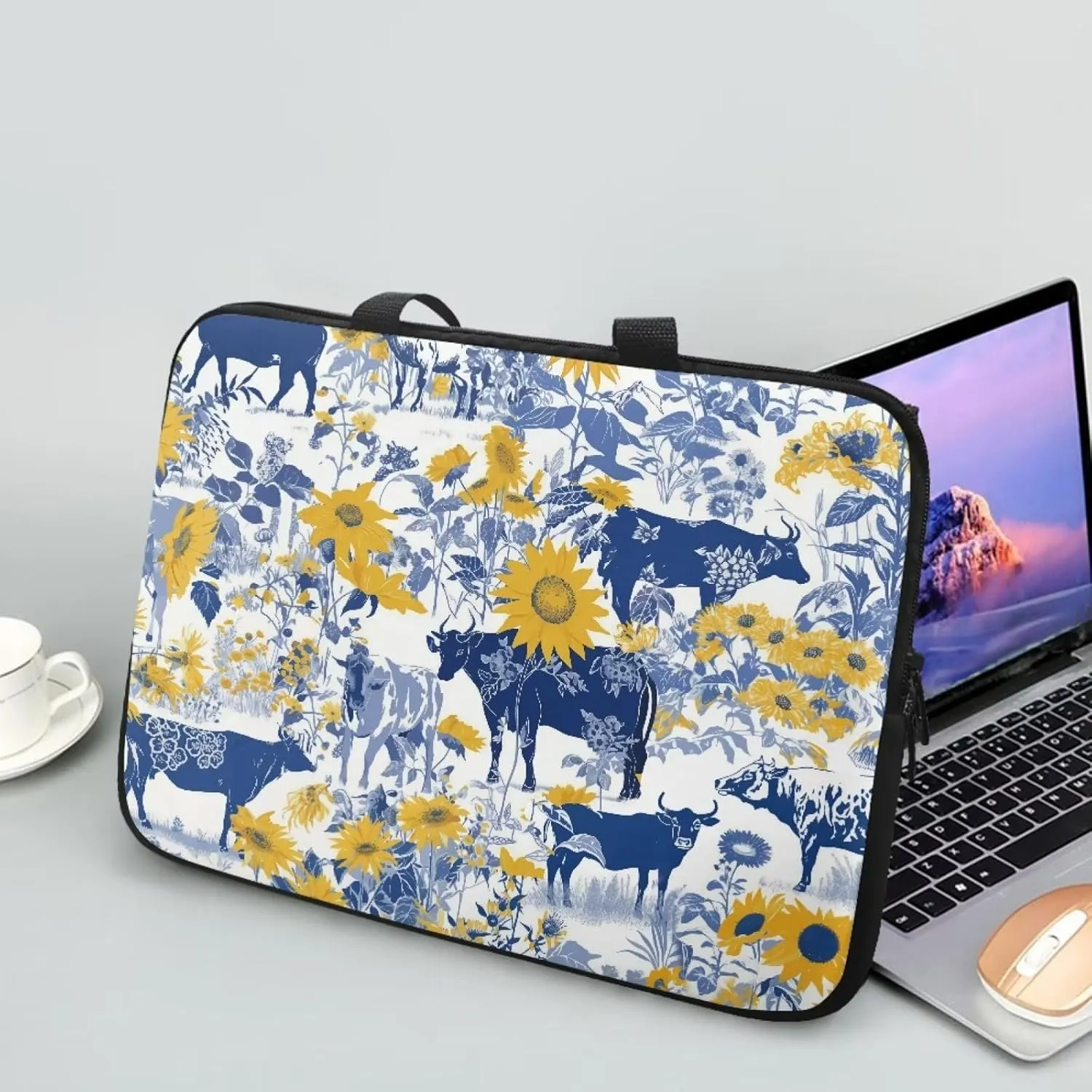 Cow Sunflower Laptop Sleeve Case Tablet Notebook Computer Bags Messenger Handbag for Women Men Travel Business School Work