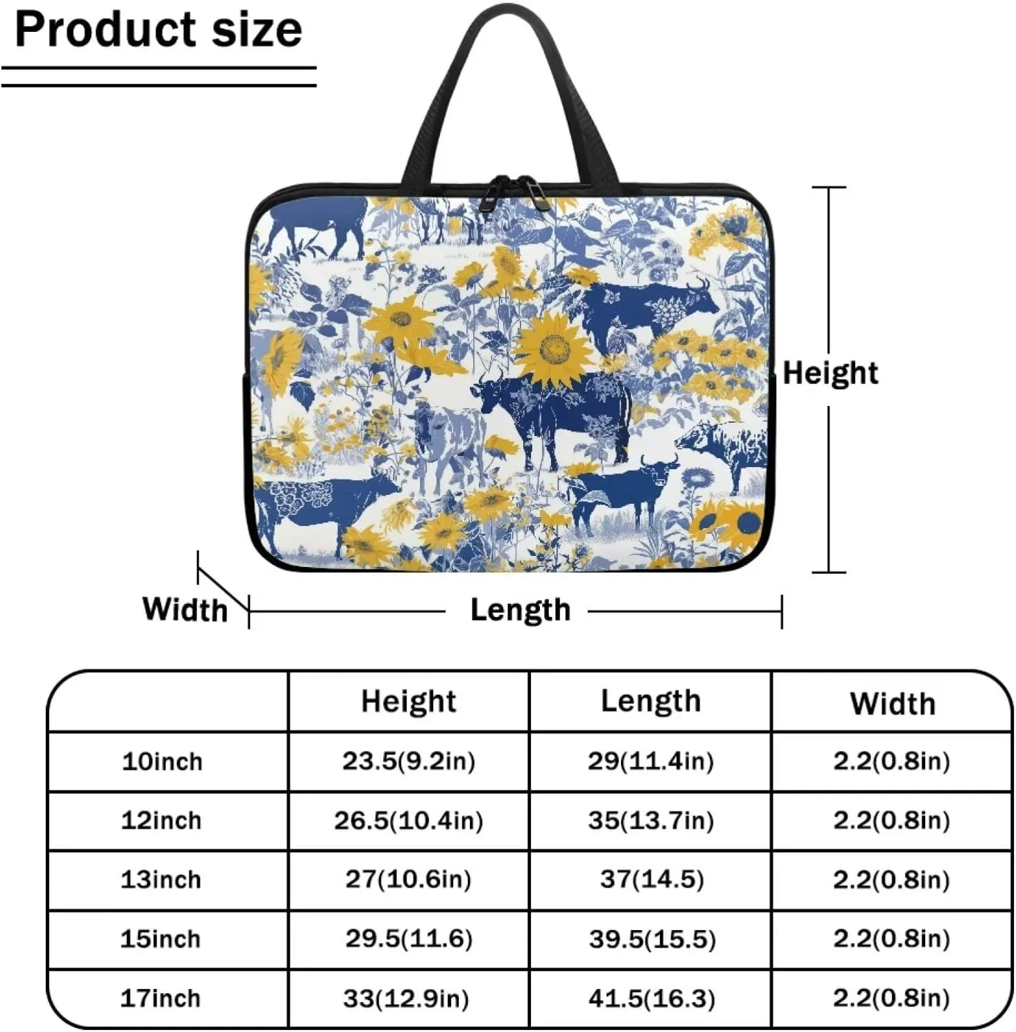 Cow Sunflower Laptop Sleeve Case Tablet Notebook Computer Bags Messenger Handbag for Women Men Travel Business School Work