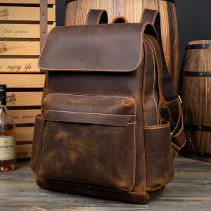 Cowhide shoulder Backpack Laptop bags Bags School Leather Seamless Travel Rucksack Male Men Book bag Supportive Daypack Crazy Genuine Vintage Horse