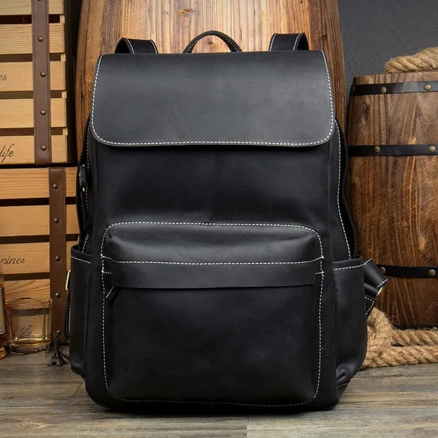 Cowhide shoulder Backpack Laptop bags Bags School Leather Seamless Travel Rucksack Male Men Book bag Supportive Daypack Crazy Genuine Vintage Horse