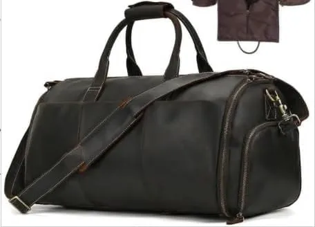 Crazy Horse Leather Folding Suit Bag Man Business Travel Bag with Shoe Pocket Clothes Cover Luggage Duffel Bag Man Bag for Suits