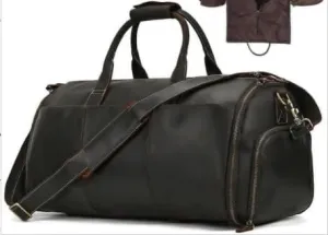 Crazy Horse Leather Folding Suit Bag Man Business Travel Bag with Shoe Pocket Clothes Cover Luggage Duffel Bag Man Bag for Suits