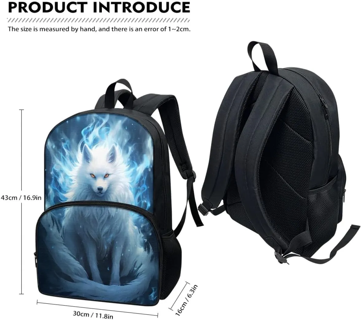 Creative Fox Print Animal Kids' Backpacks Boys Girls School Laptop Travel School Bag Travel Rucksack,Blue Fox