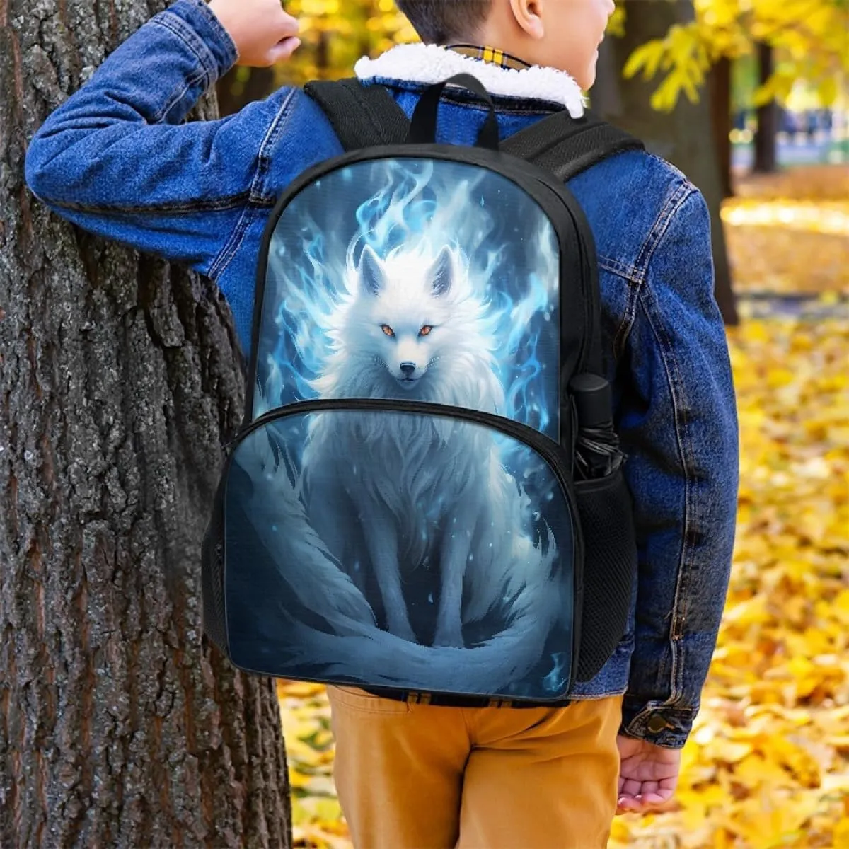 Creative Fox Print Animal Kids' Backpacks Boys Girls School Laptop Travel School Bag Travel Rucksack,Blue Fox
