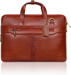 Croco Leather Laptop Briefcase for Men,Waterproof Travel Messenger Bag with Adjustable Strap for Office & College