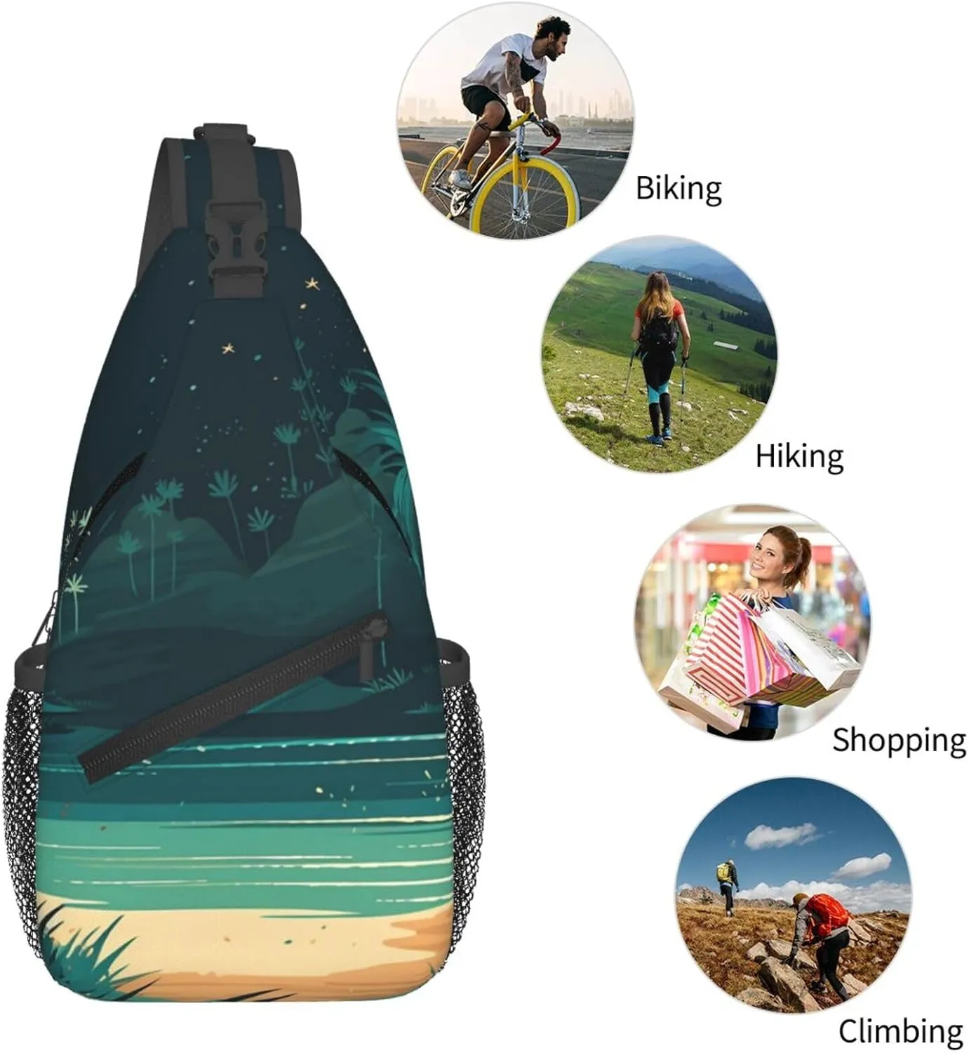 Crossbody Sling Backpack Sling Bag For Men Women Cross Chest Bag Shoulder Bag Beach Illustration Travel Hiking Daypack