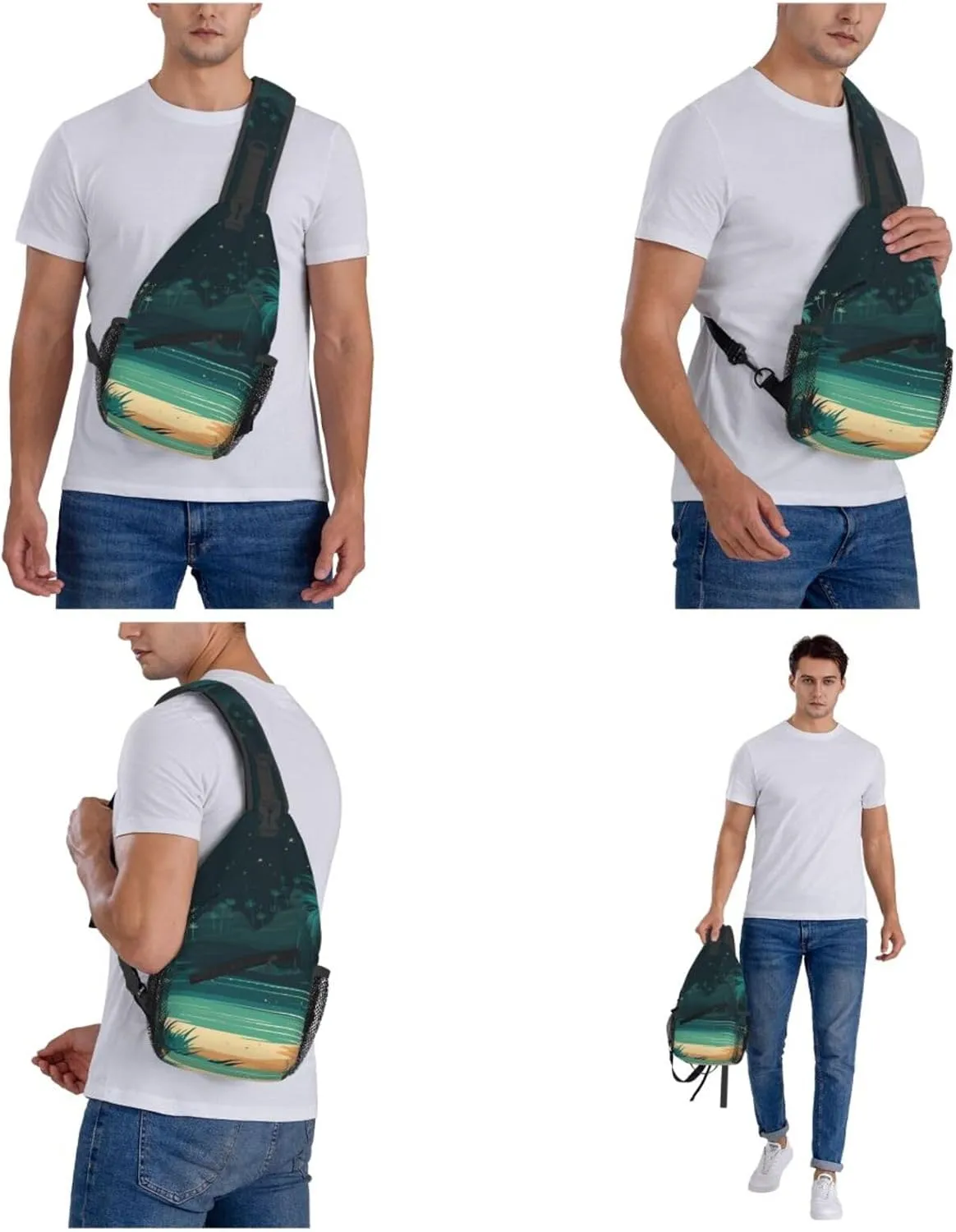 Crossbody Sling Backpack Sling Bag For Men Women Cross Chest Bag Shoulder Bag Beach Illustration Travel Hiking Daypack
