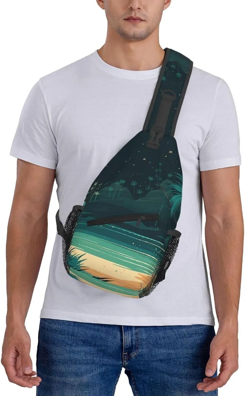 Crossbody Sling Backpack Sling Bag For Men Women Cross Chest Bag Shoulder Bag Beach Illustration Travel Hiking Daypack