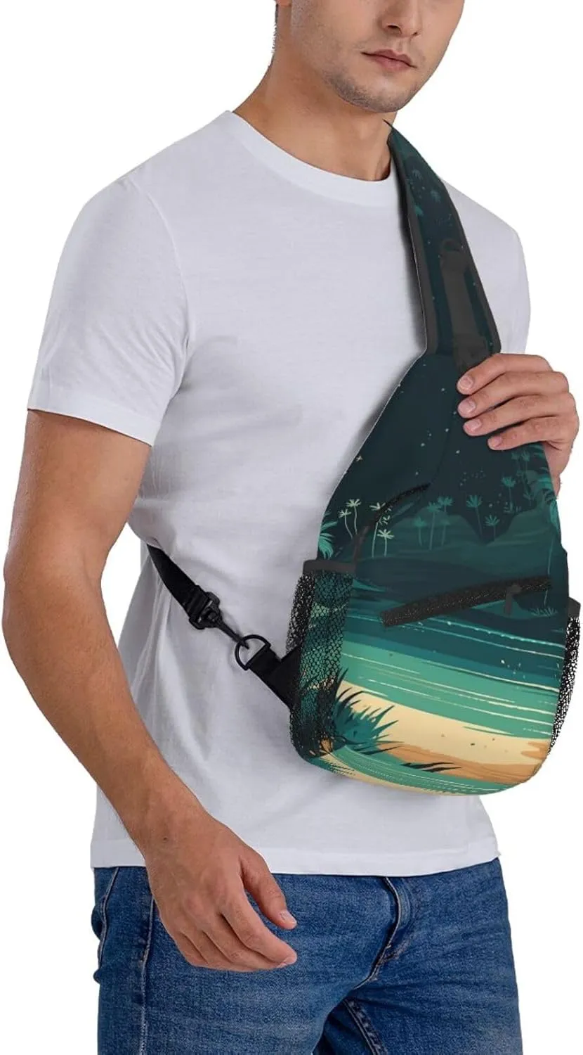 Crossbody Sling Backpack Sling Bag For Men Women Cross Chest Bag Shoulder Bag Beach Illustration Travel Hiking Daypack