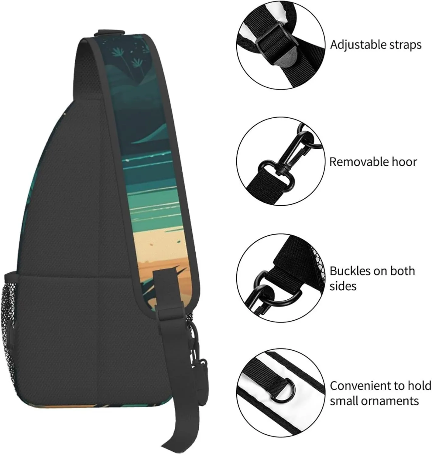 Crossbody Sling Backpack Sling Bag For Men Women Cross Chest Bag Shoulder Bag Beach Illustration Travel Hiking Daypack
