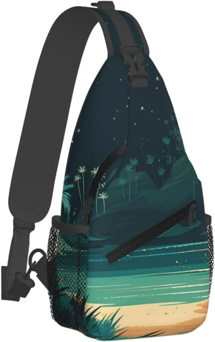 Crossbody Sling Backpack Sling Bag For Men Women Cross Chest Bag Shoulder Bag Beach Illustration Travel Hiking Daypack