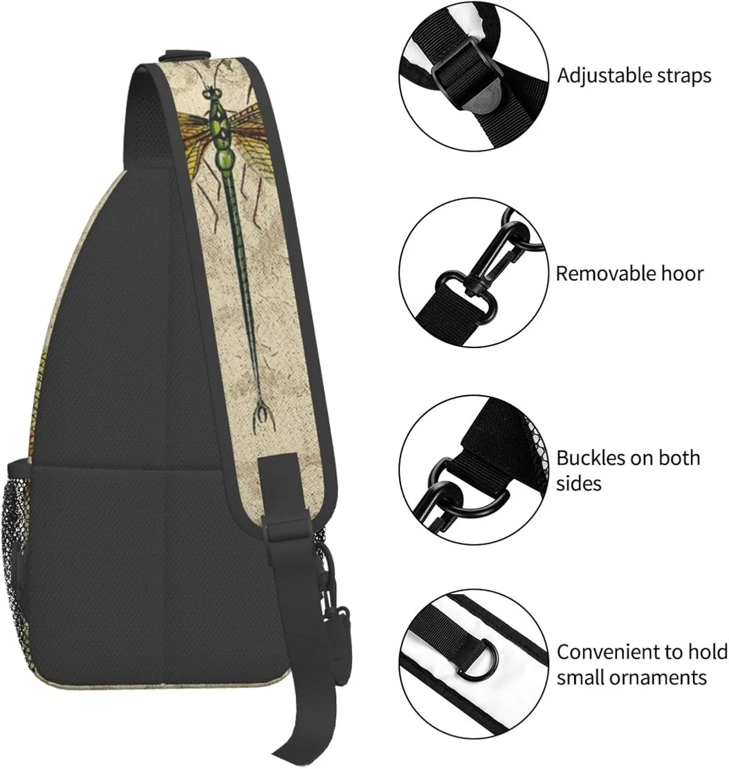 Crossbody Sling Backpack Sling Bag For Men Women Cross Chest Bag Shoulder Bag Dragonfly Dragonflies Vintage Travel Hiking Daypack
