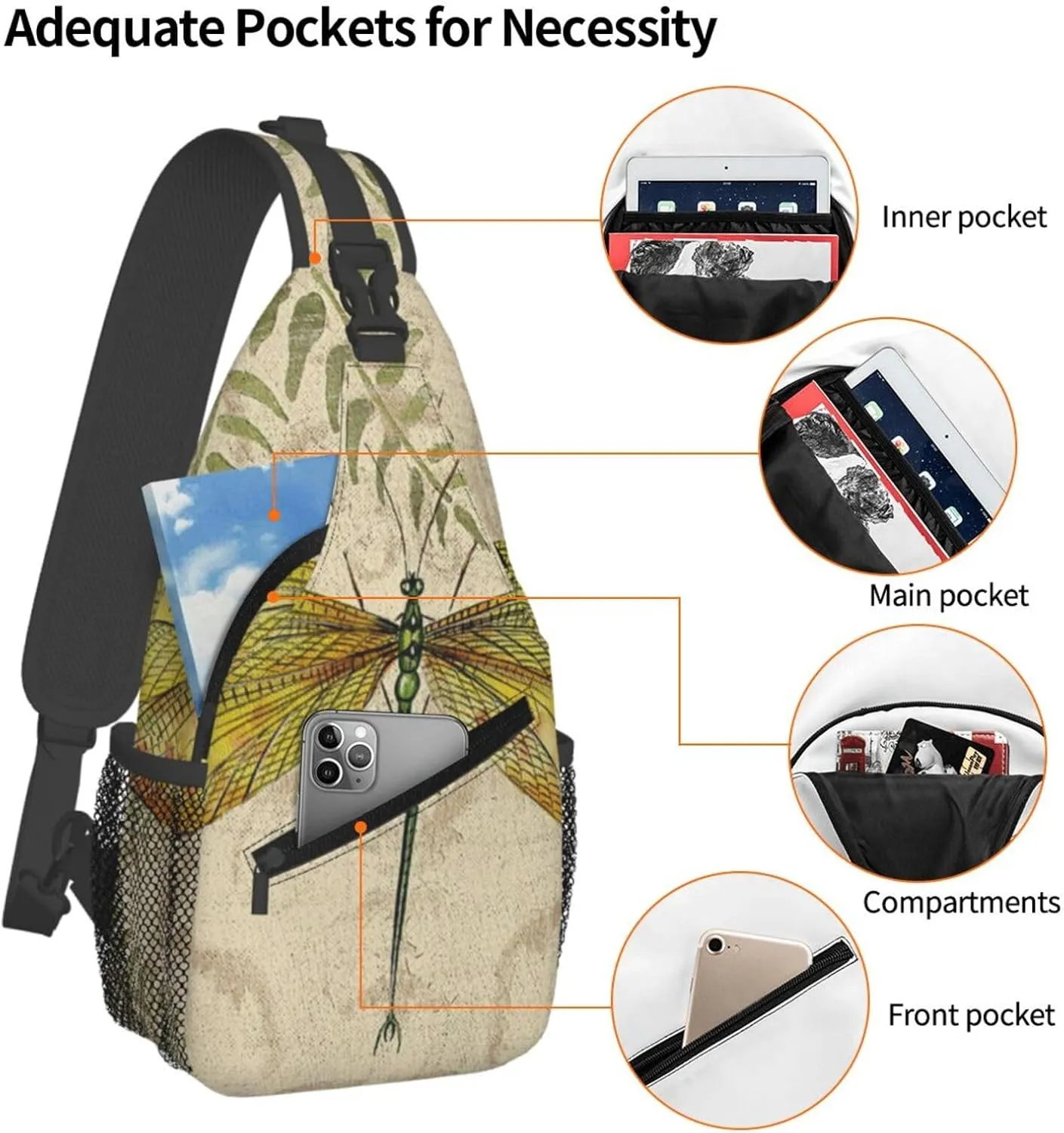 Crossbody Sling Backpack Sling Bag For Men Women Cross Chest Bag Shoulder Bag Dragonfly Dragonflies Vintage Travel Hiking Daypack