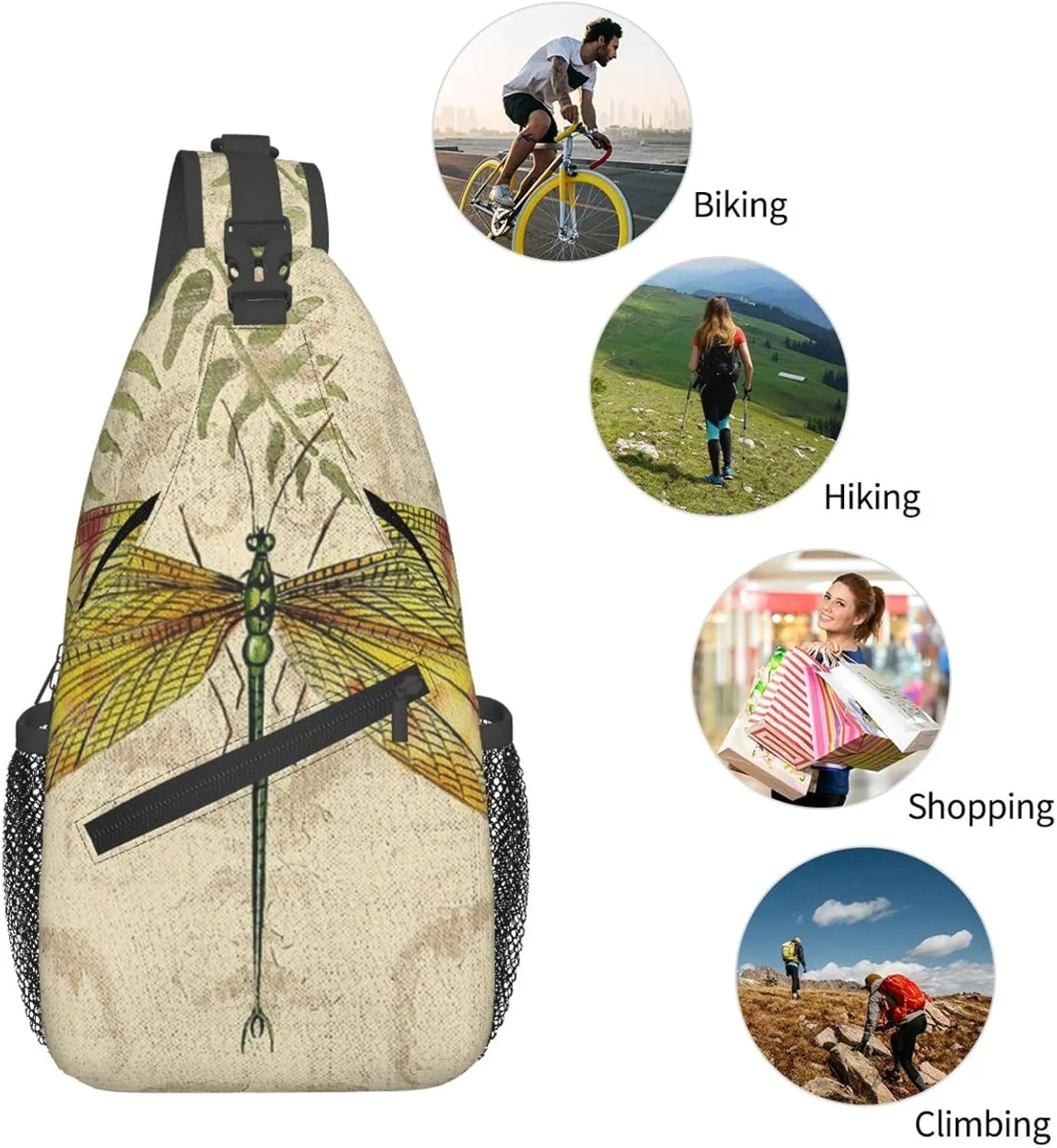 Crossbody Sling Backpack Sling Bag For Men Women Cross Chest Bag Shoulder Bag Dragonfly Dragonflies Vintage Travel Hiking Daypack