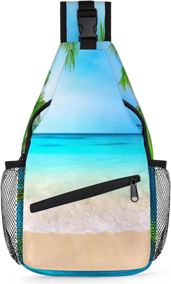 Crossbody Sling Bag for Women & Men, Seawater Beach Tree Cross Body Bag,Fanny Pack Crossbody Small Sling Bag Shoulder Casual Daypack Backpacks for Traveling Hiking()