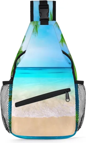 Crossbody Sling Bag for Women & Men, Seawater Beach Tree Cross Body Bag,Fanny Pack Crossbody Small Sling Bag Shoulder Casual Daypack Backpacks for Traveling Hiking()