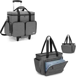 CURMIO Rolling Teacher Tote Bag with Padded Laptop Compartment, Portable Teacher Tote Bag with Accordion File Organizer Compartment, Gray