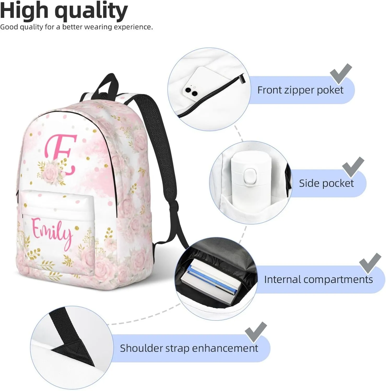 Custom Backpacks with Name for Boys Girls, Personalized Name School Backpack for Kids Teens Adults, Customized Bookbag with Shoulder Strap for School Picnic Travel