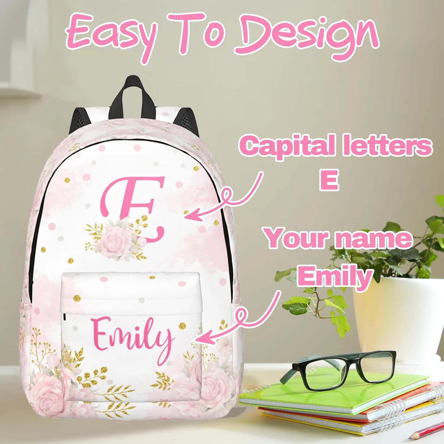 Custom Backpacks with Name for Boys Girls, Personalized Name School Backpack for Kids Teens Adults, Customized Bookbag with Shoulder Strap for School Picnic Travel