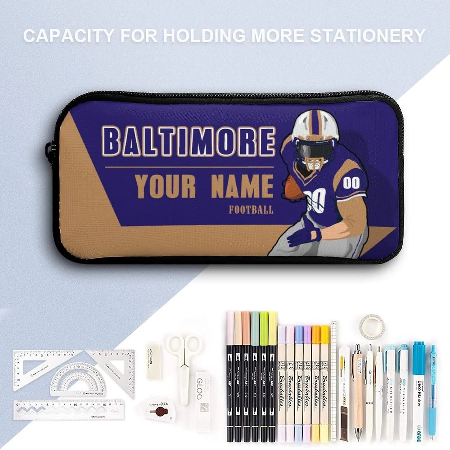 Custom Baltimore Backpack 3-Piece Set for Men Women Includes Laptop Bag Personalized Name Number Lunch Box and Pencil Case Gifts for Boys Girls Fans