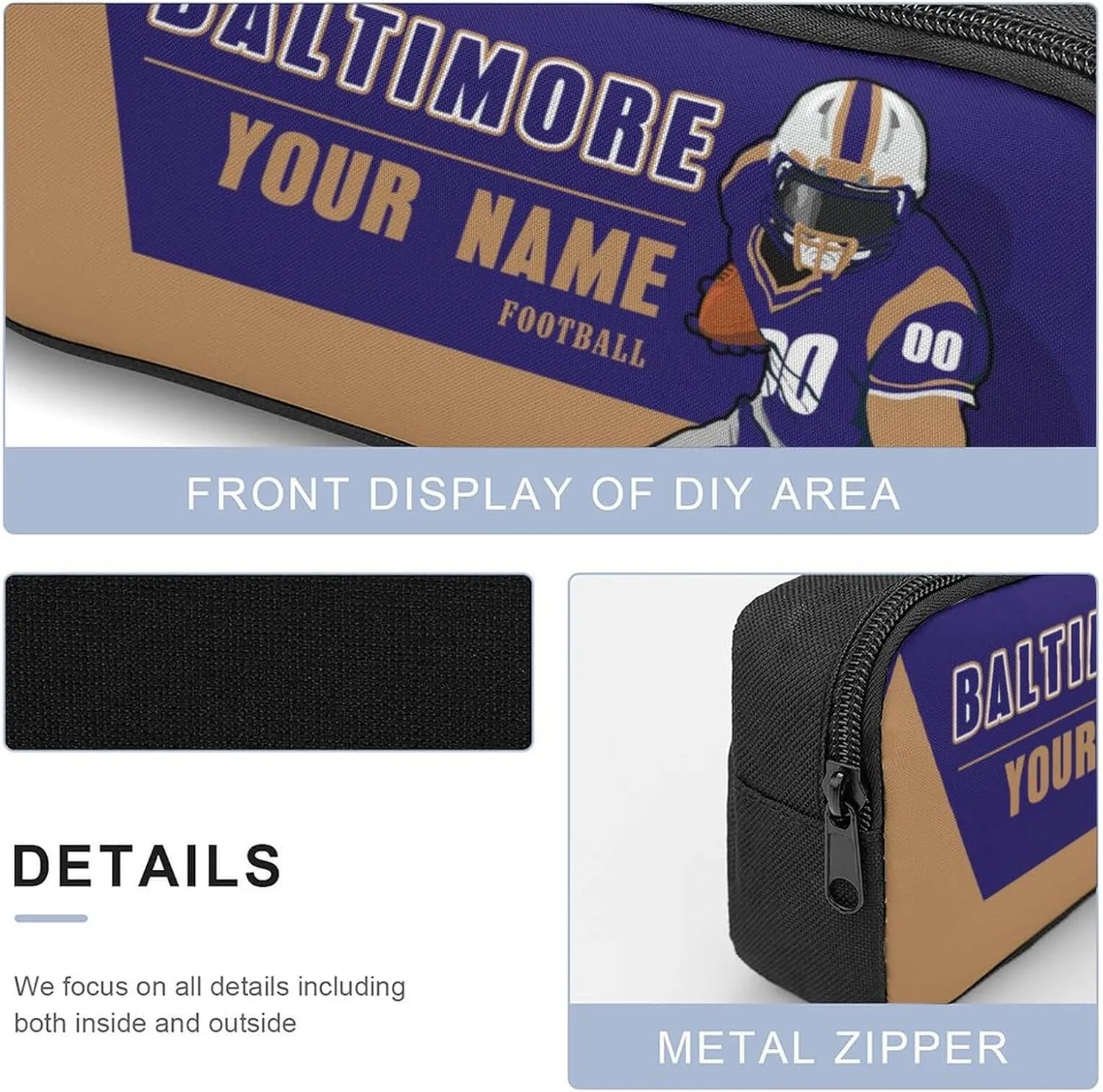 Custom Baltimore Backpack 3-Piece Set for Men Women Includes Laptop Bag Personalized Name Number Lunch Box and Pencil Case Gifts for Boys Girls Fans