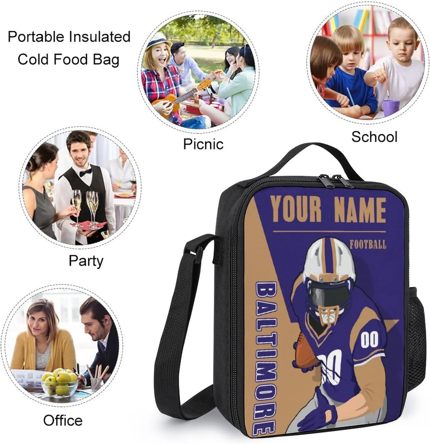 Custom Baltimore Backpack 3-Piece Set for Men Women Includes Laptop Bag Personalized Name Number Lunch Box and Pencil Case Gifts for Boys Girls Fans