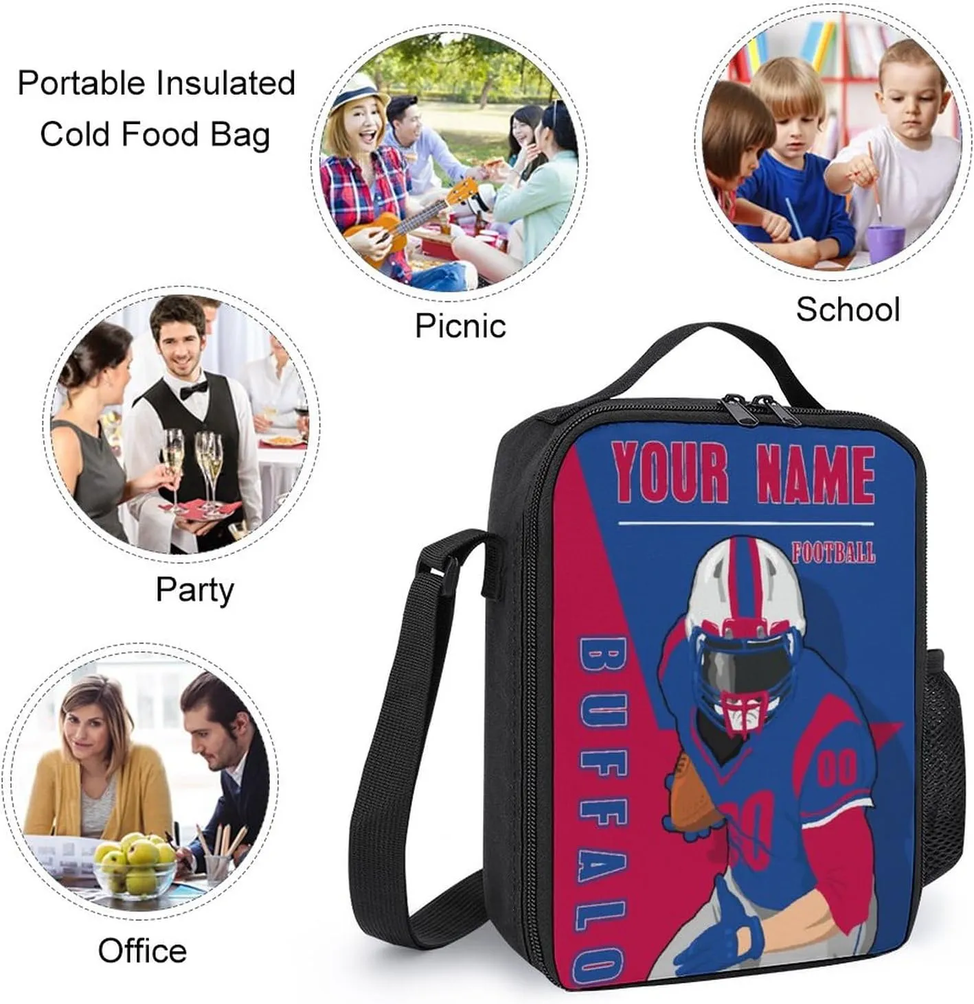 Custom Buffalo Backpack 3-Piece Set for Men Women Includes Laptop Bag Personalized Name Number Lunch Box and Pencil Case Gifts for Boys Girls Fans