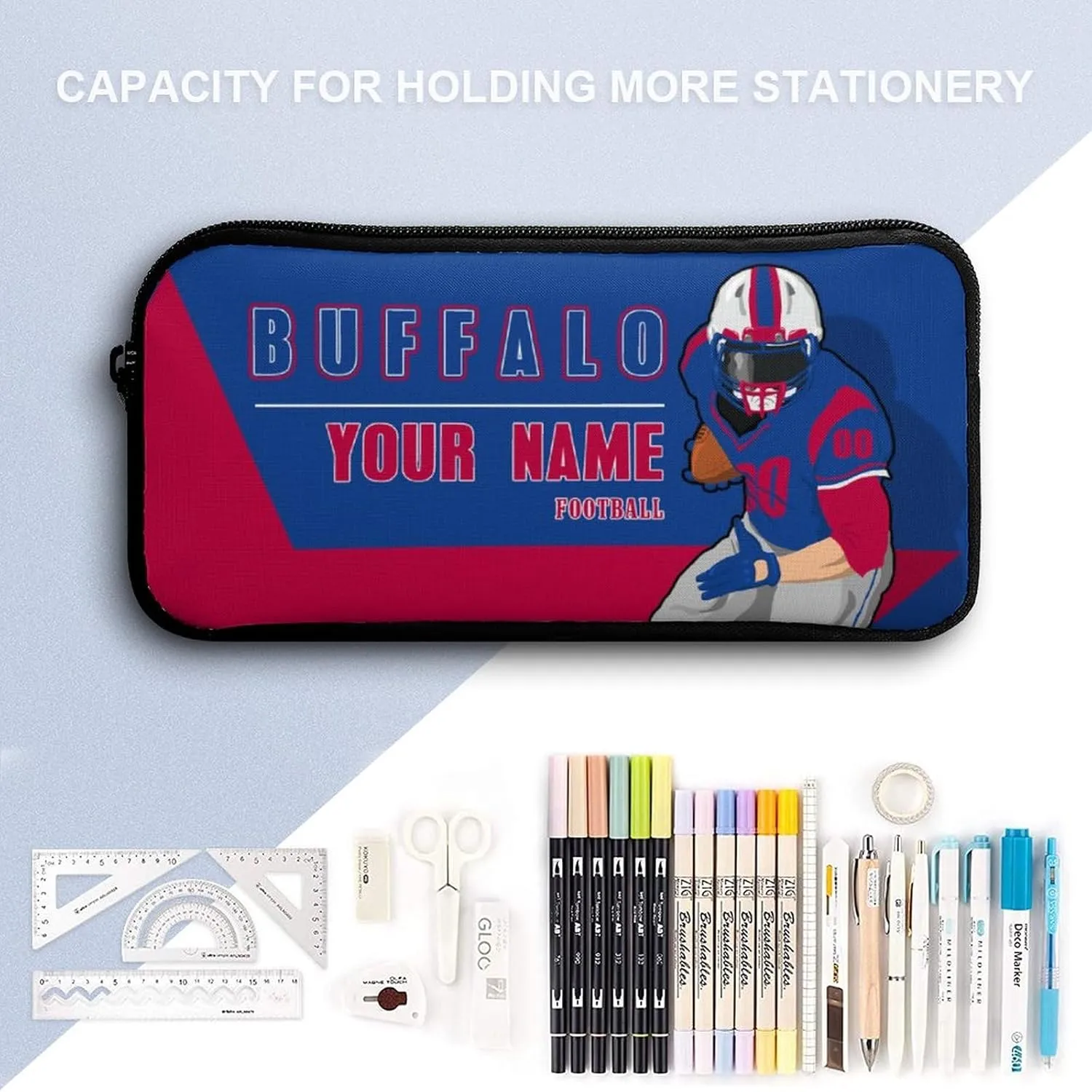 Custom Buffalo Backpack 3-Piece Set for Men Women Includes Laptop Bag Personalized Name Number Lunch Box and Pencil Case Gifts for Boys Girls Fans