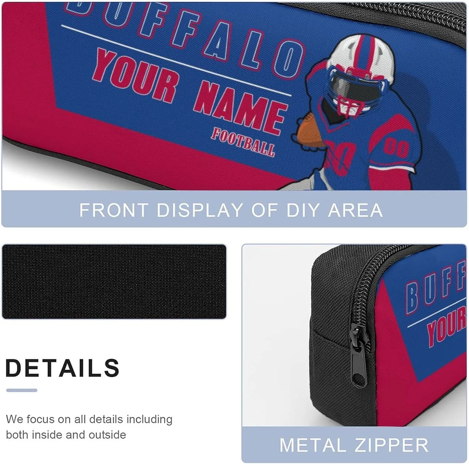 Custom Buffalo Backpack 3-Piece Set for Men Women Includes Laptop Bag Personalized Name Number Lunch Box and Pencil Case Gifts for Boys Girls Fans